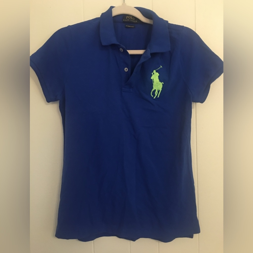 Women Polo Ralph Lauren Royal Blue Short Sleeve Polo Shirt Size Large